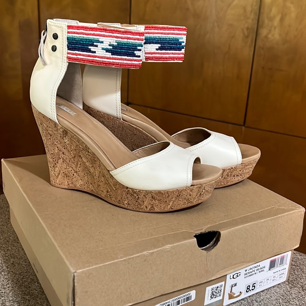 Ugg Jacinda Boho beaded platform leather sandals .